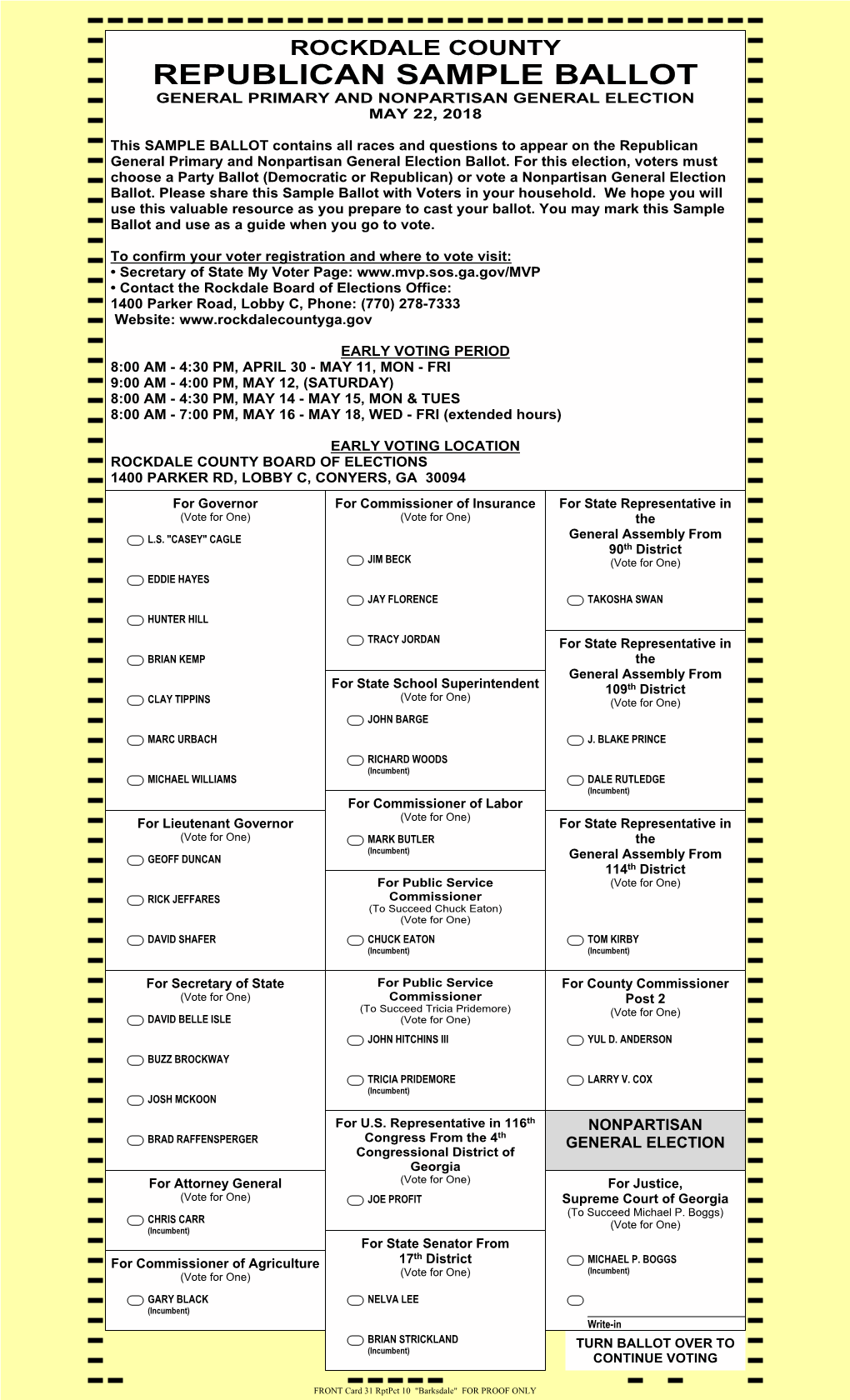 Republican Sample Ballot General Primary and Nonpartisan General Election May 22, 2018