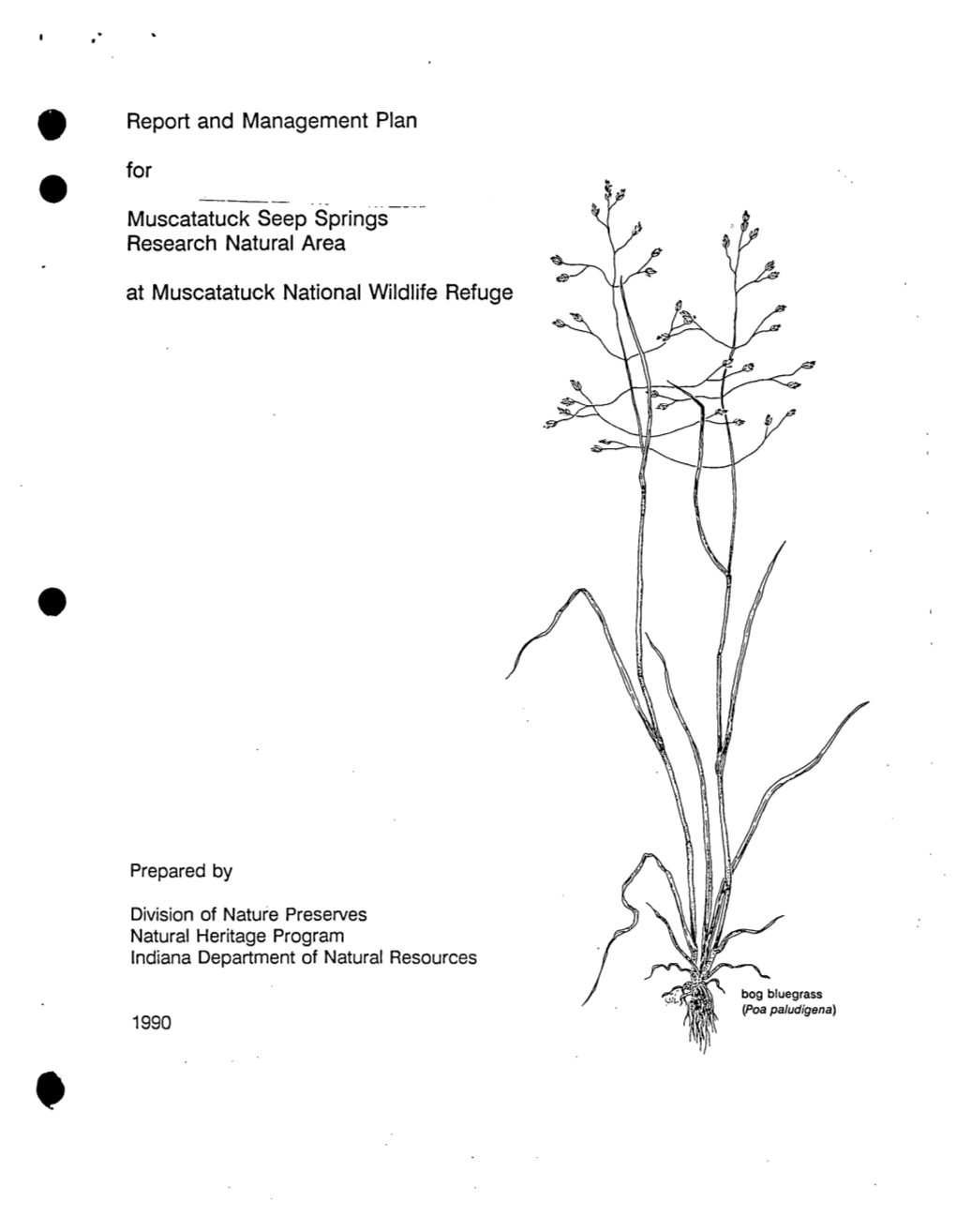 • Report and Management Plan for Muscatatuck Seep Springs