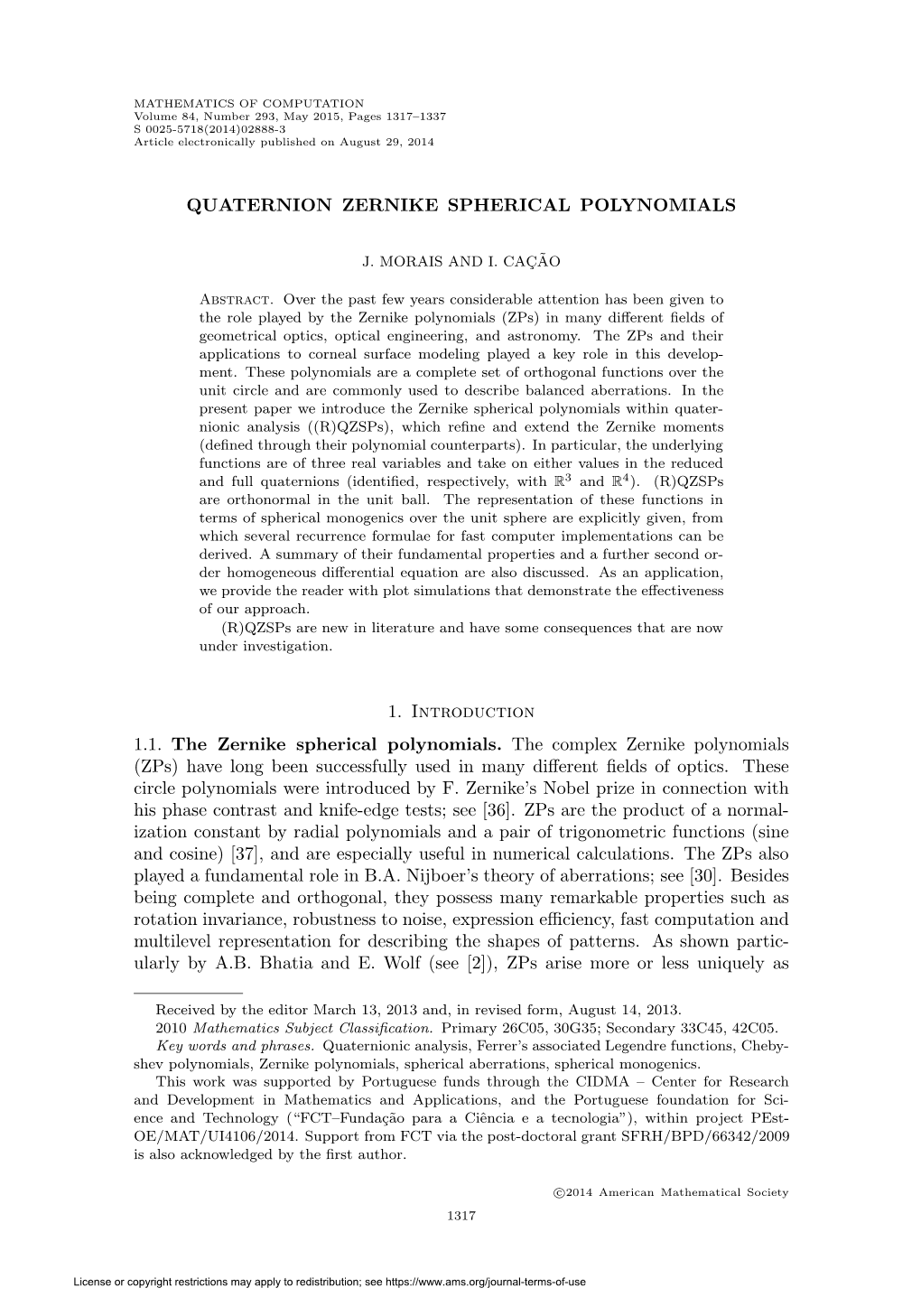 Quaternion Zernike Spherical Polynomials