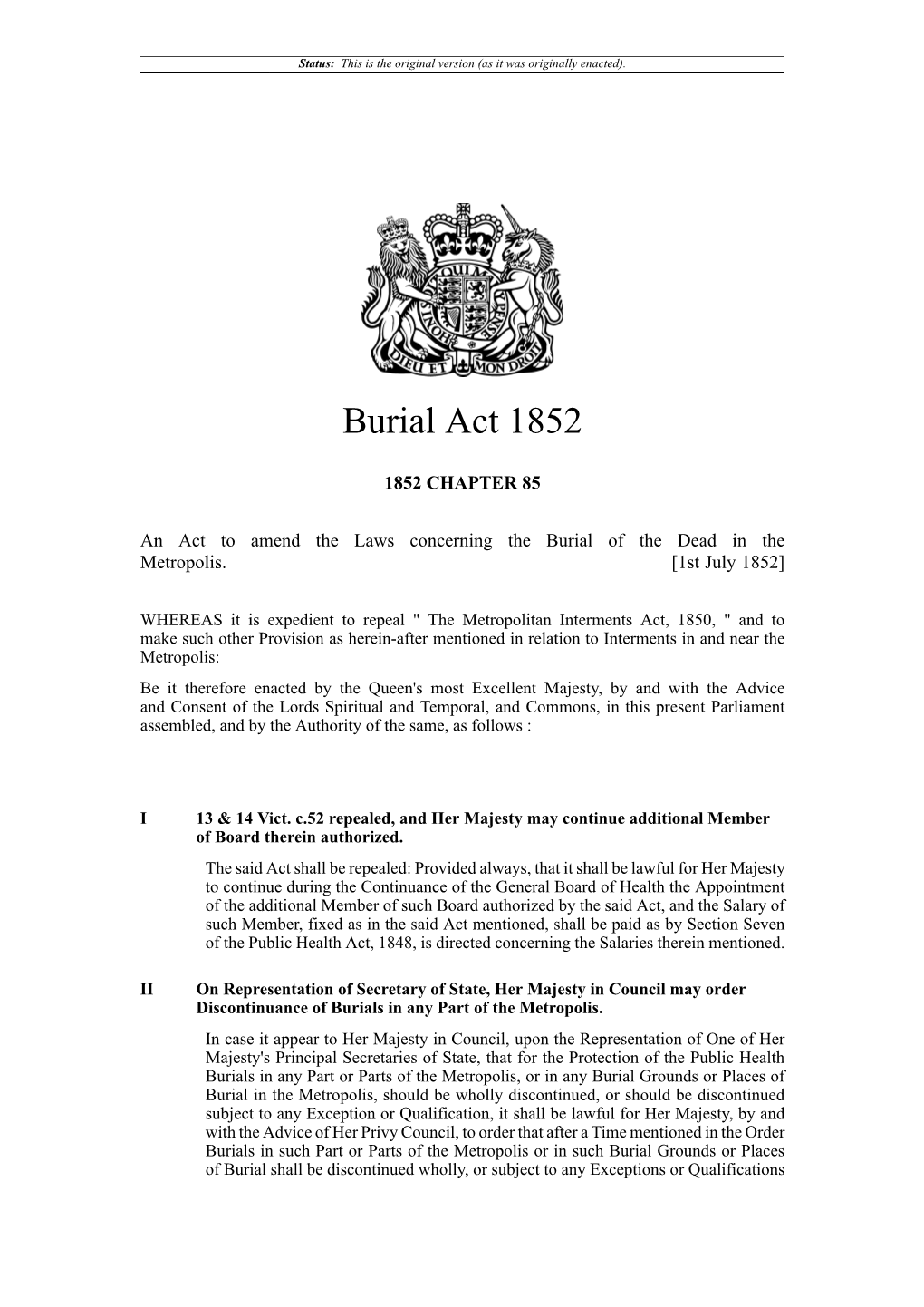Burial Act 1852