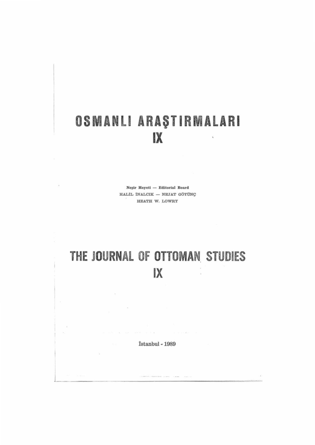 The Journal of Ottomans Studies IX