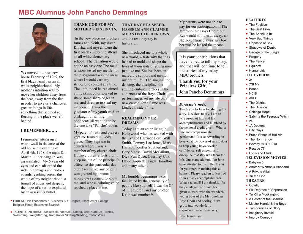 MBC Alumnus John Pancho Demmings 