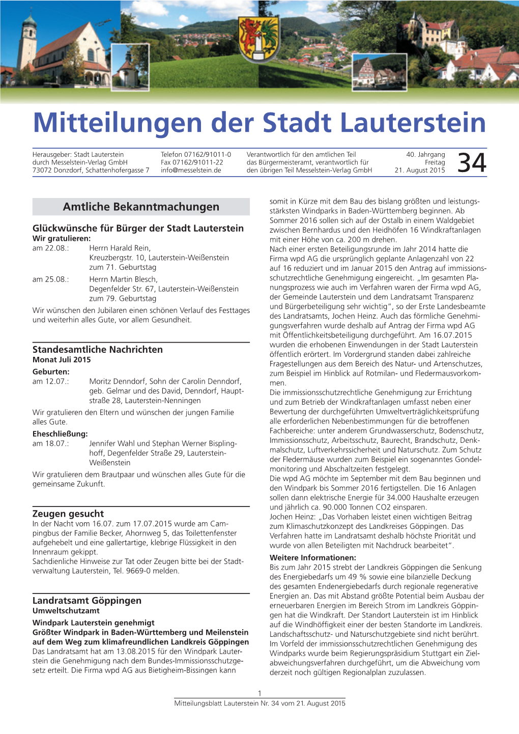Mitteilungen Der Stadt Lauterstein