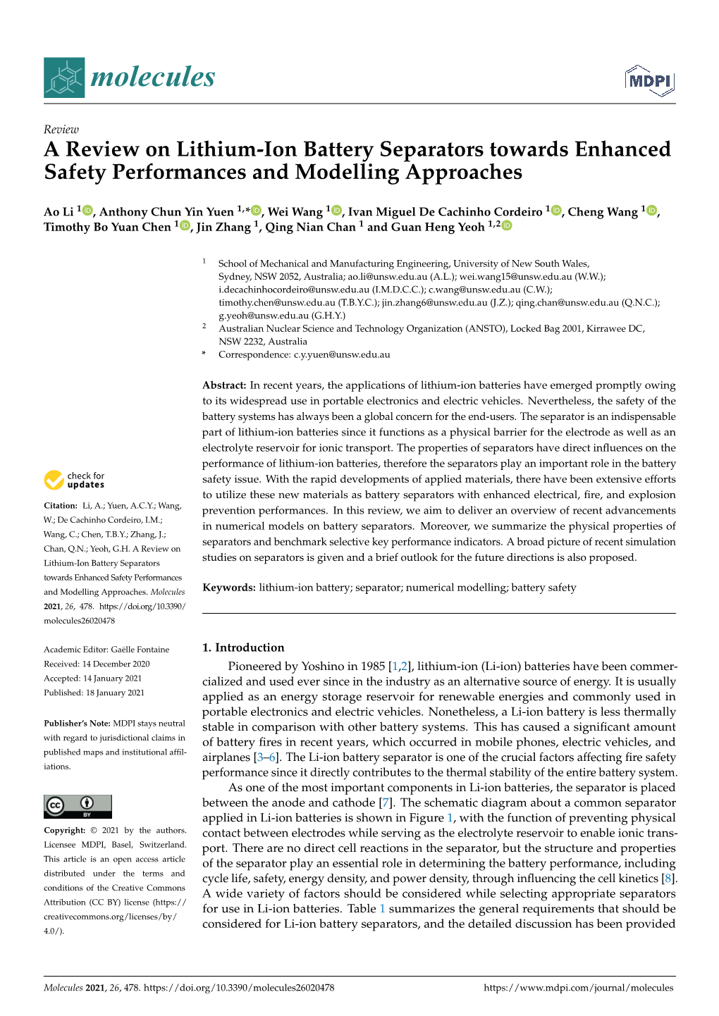 A Review on Lithium-Ion Battery Separators Towards Enhanced Safety Performances and Modelling Approaches