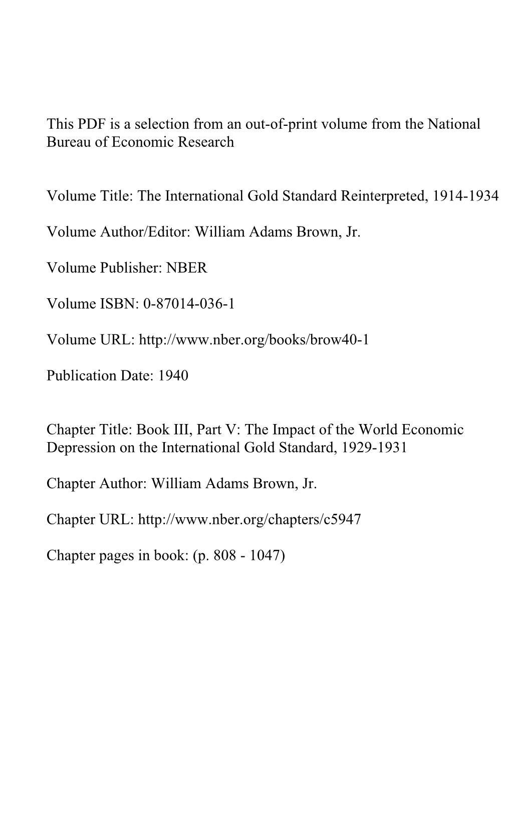 This PDF Is a Selection from an Out-Of-Print Volume from the National Bureau of Economic Research