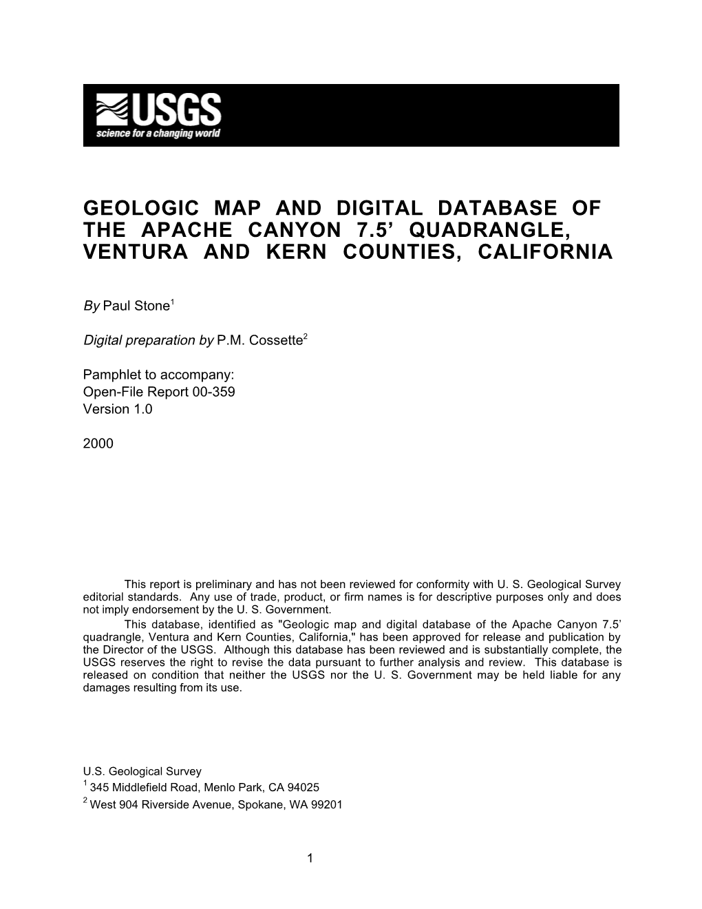 Pamphlet to Accompany Geologic Map of the Apache Canyon 7.5