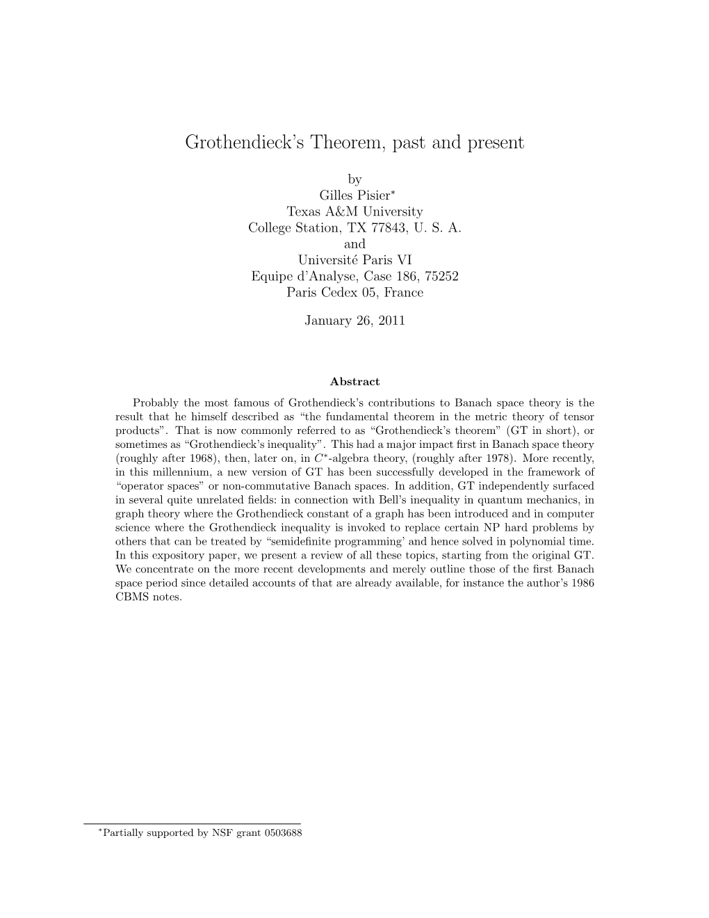 Grothendieck's Theorem, Past and Present