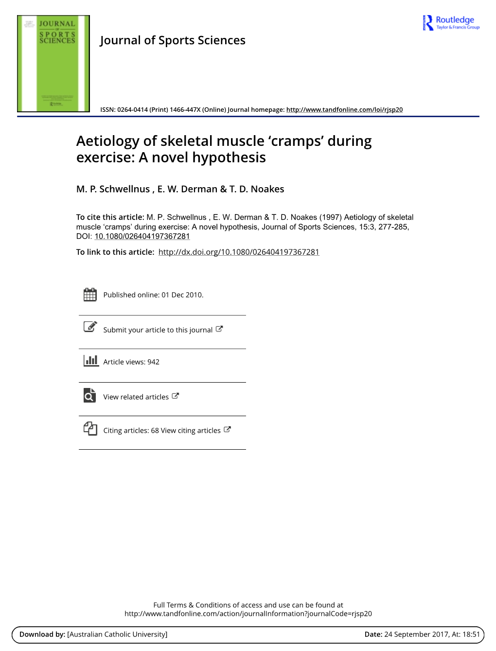 Aetiology of Skeletal Muscle 'Cramps' During Exercise: a Novel Hypothesis