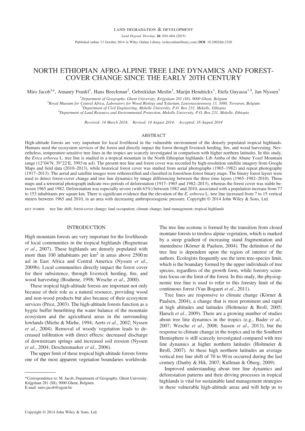 North Ethiopian Afro-Alpine Tree Line Dynamics and Forest- Cover Change Since the Early 20Th Century