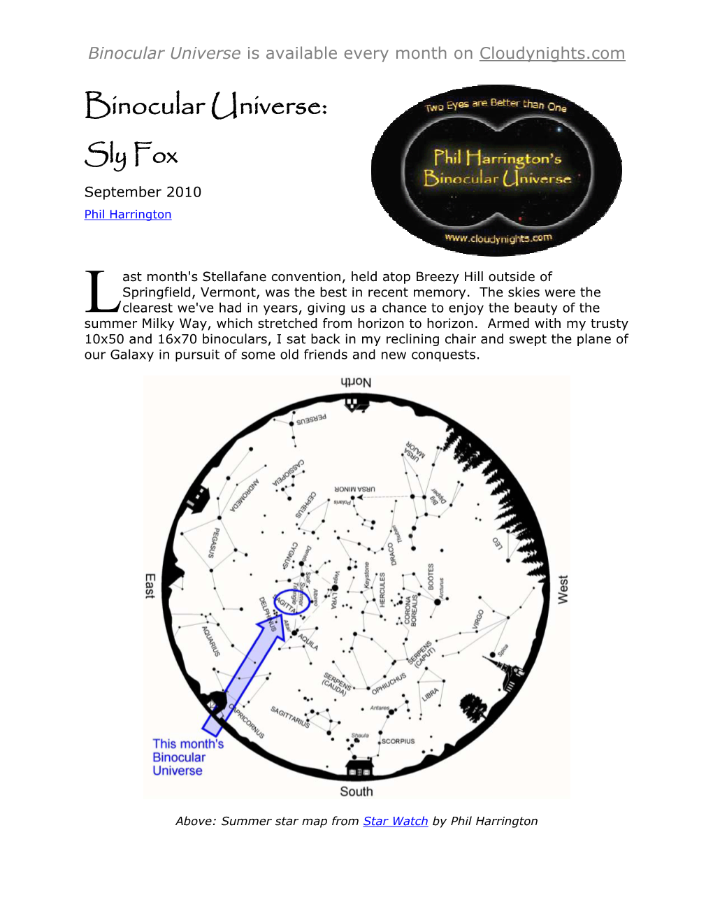 Binocular Universe: Sly Fox September 2010 Phil Harrington