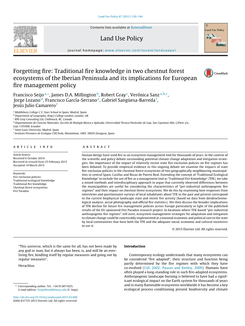 Traditional Fire Knowledge in Two Chestnut Forest Ecosystems of the Iberian Peninsula and Its Implications