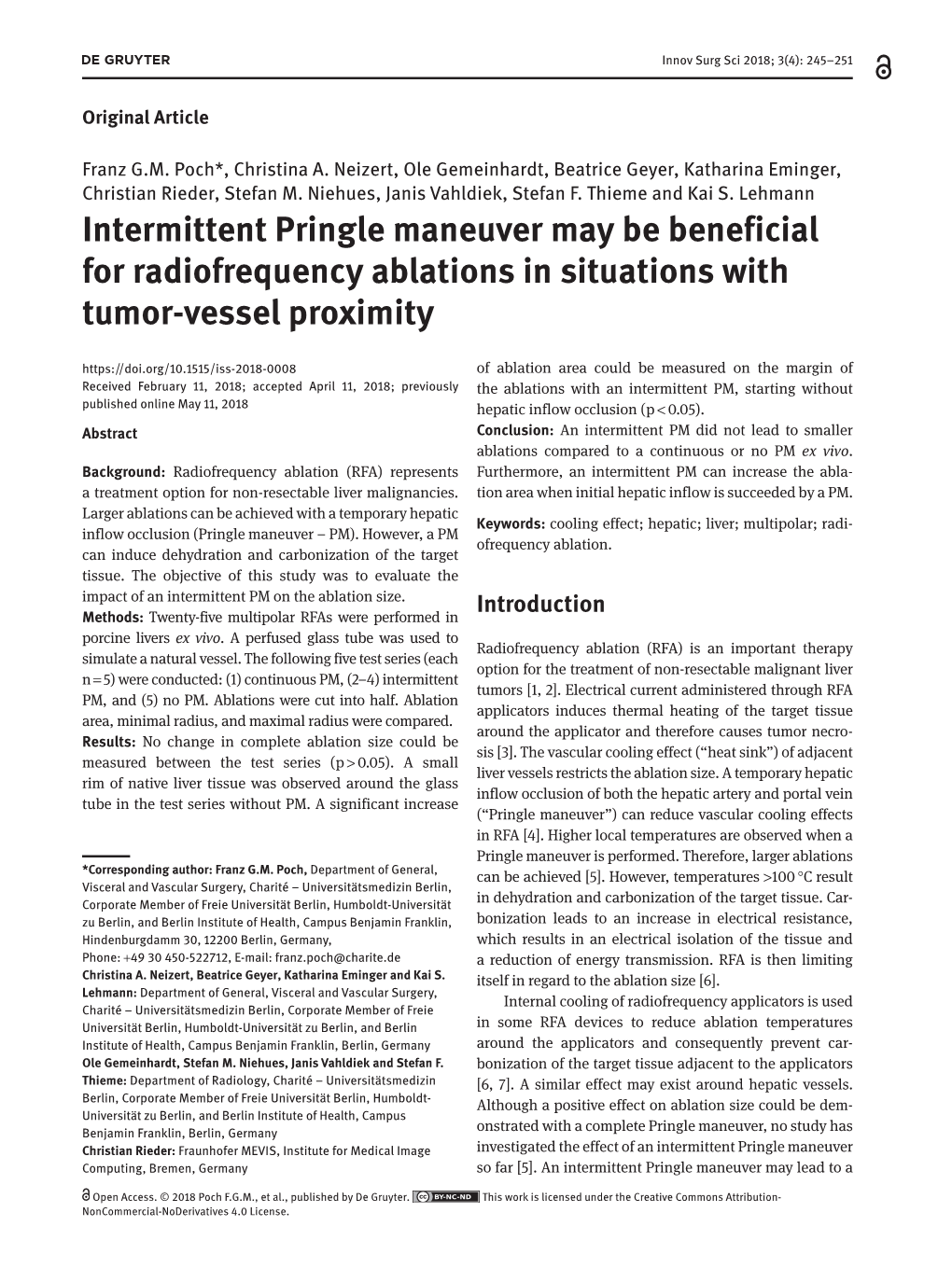 Intermittent Pringle Maneuver May Be Beneficial for Radiofrequency Ablations in Situations with Tumor-Vessel Proximity