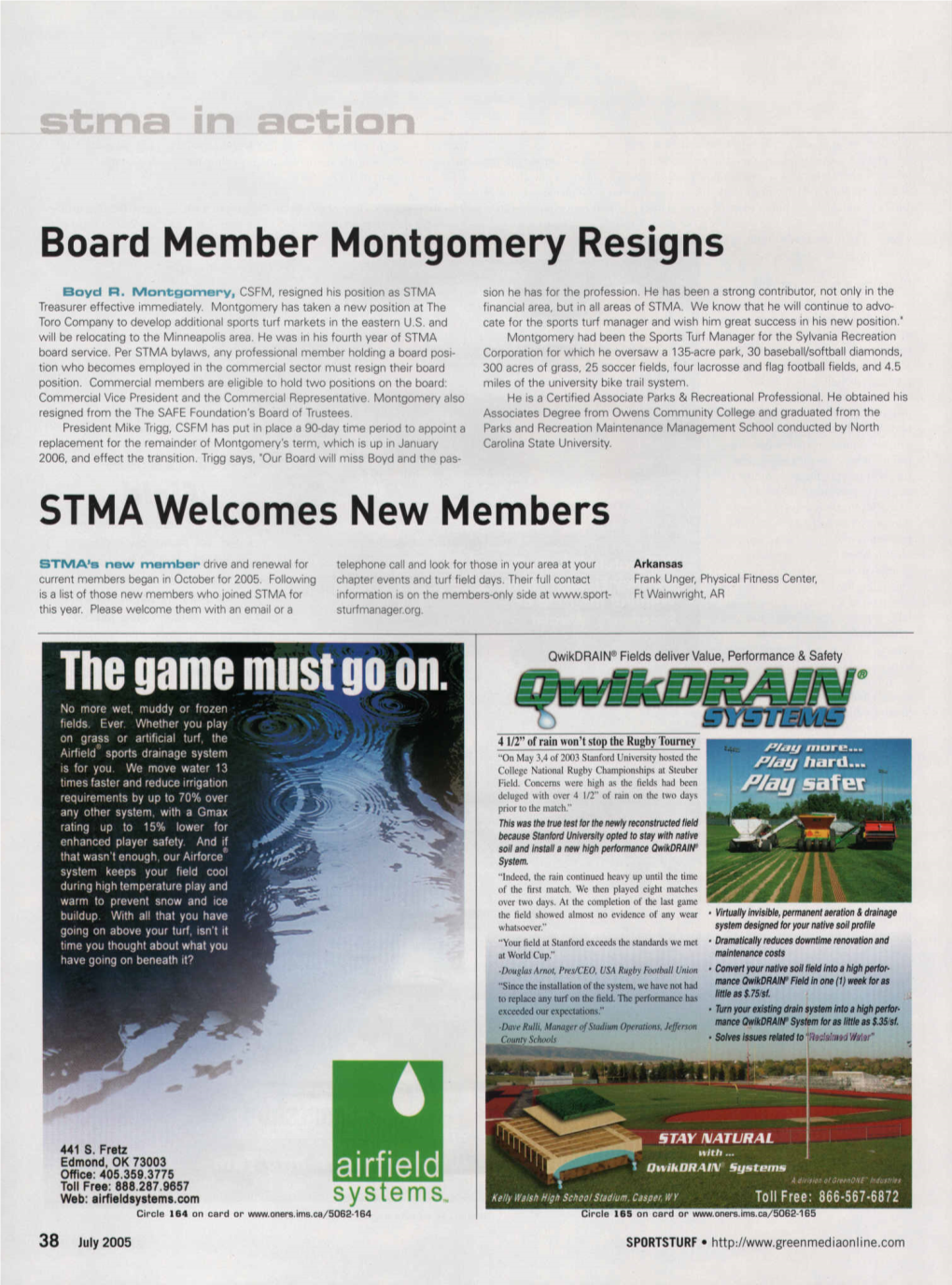 Board Member Montgomery Resigns STMA Welcomes New Members