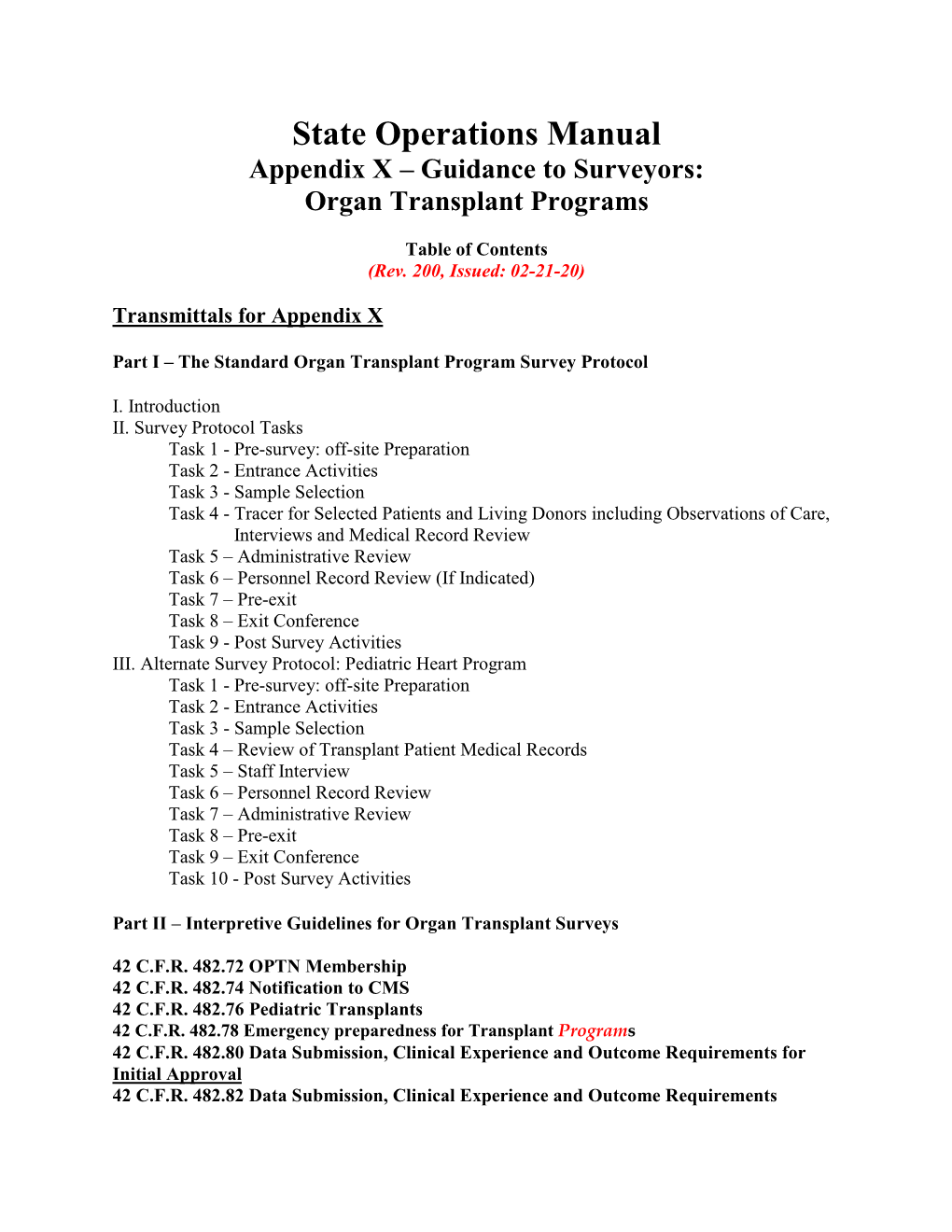 State Operations Manual Appendix X – Guidance to Surveyors: Organ Transplant Programs