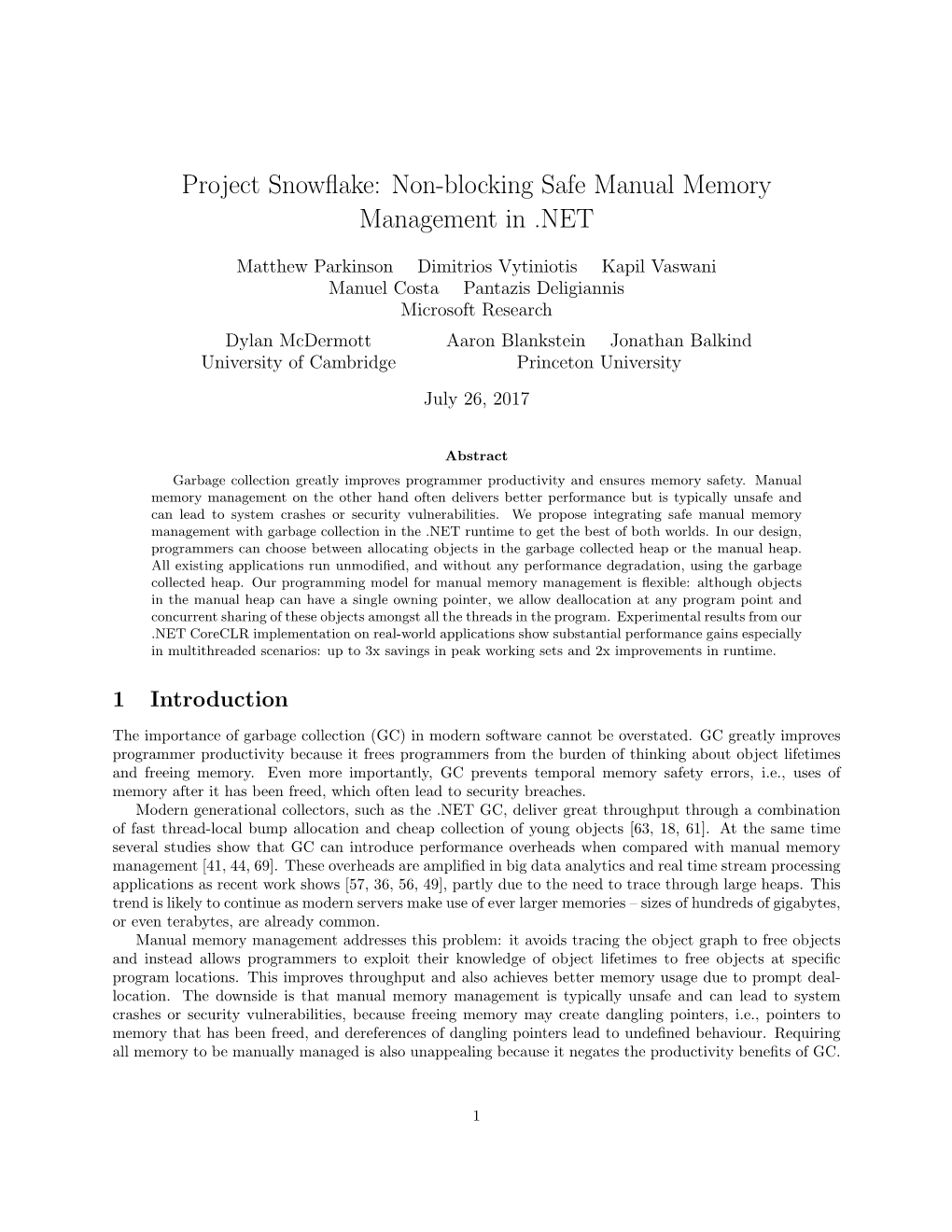 Project Snowflake: Non-Blocking Safe Manual Memory Management in .NET