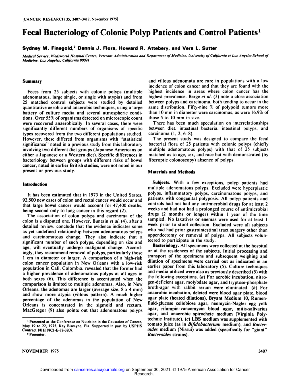 Fecal Bacteriology of Colonic Polyp Patients and Control Patients'