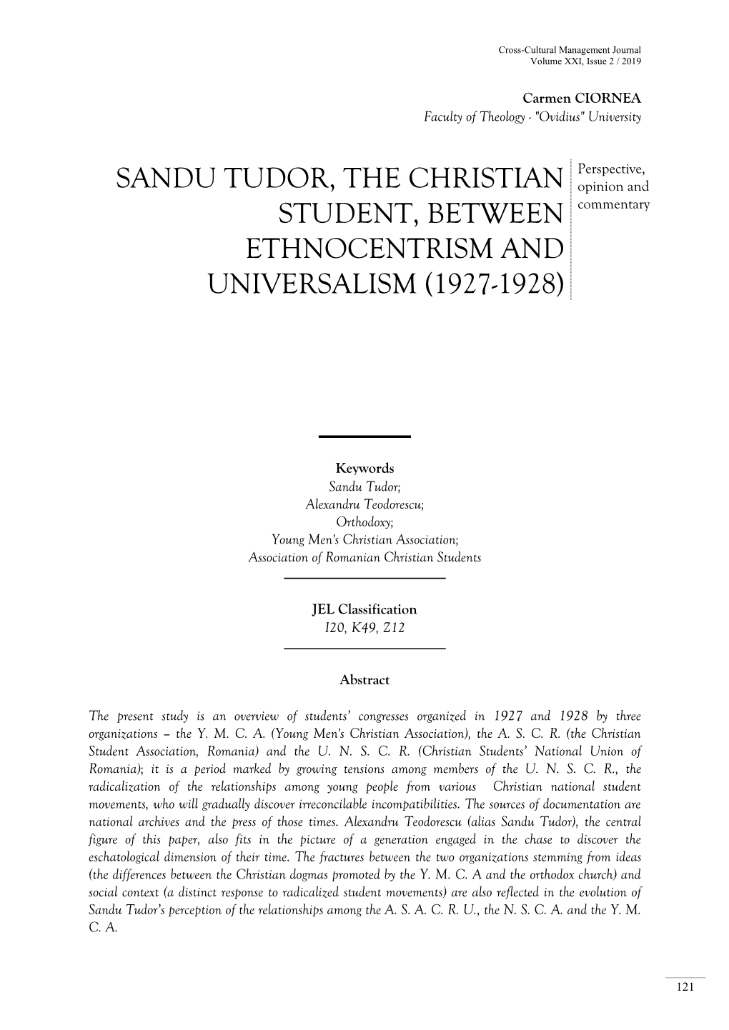 Sandu Tudor, the Christian Student, Between