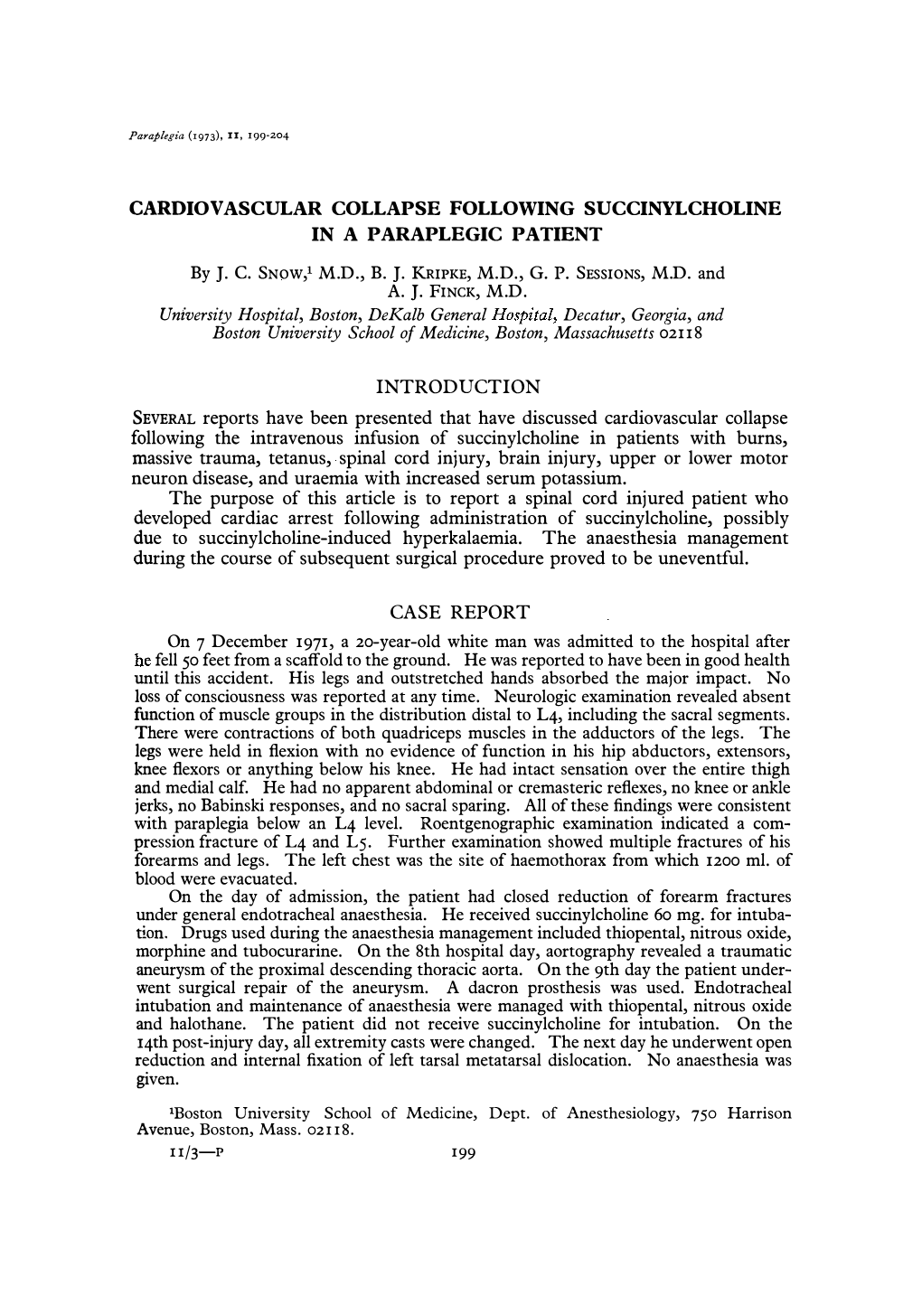 Cardiovascular Collapse Following Succinylcholine in a Paraplegic Patient