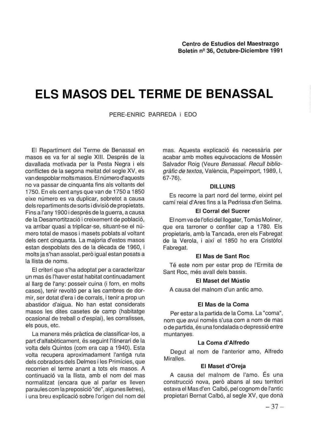 ELS Masas DEL TERME DE BENASSAL