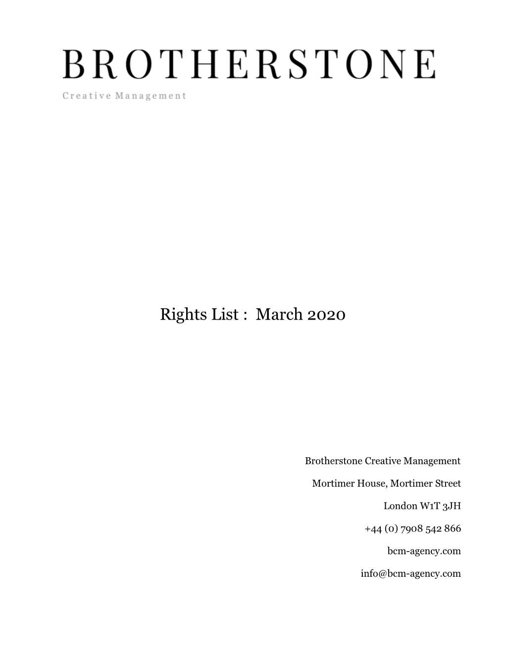 Rights List : March 2020