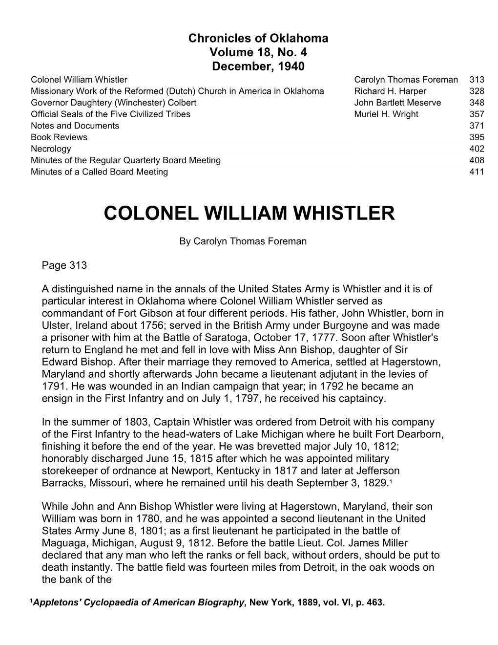 Colonel William Whistler Carolyn Thomas Foreman 313
