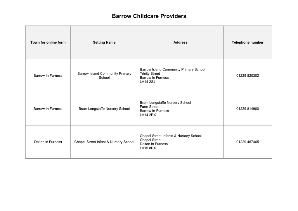 Barrow Childcare Providers