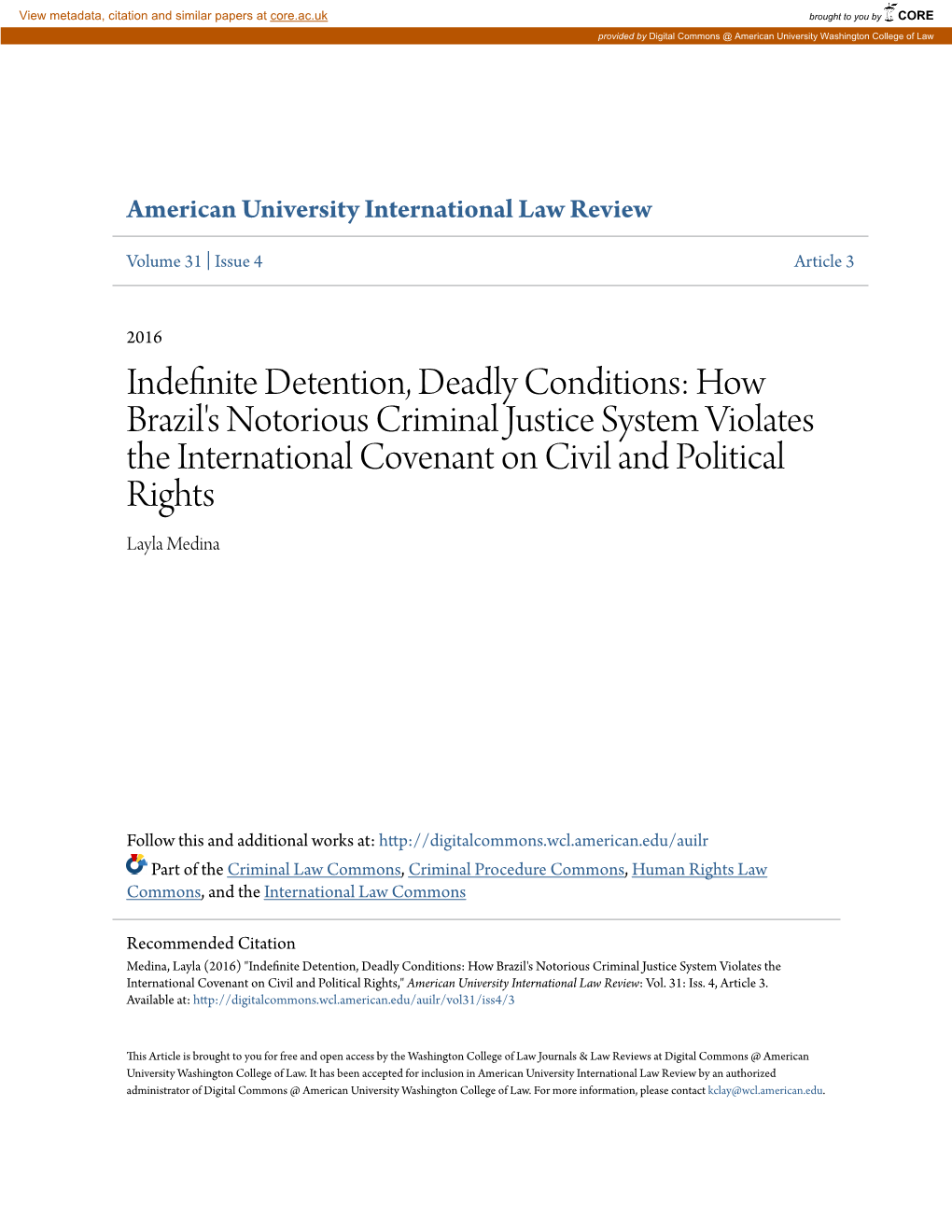 How Brazil's Notorious Criminal Justice System Violates the International Covenant on Civil and Political Rights Layla Medina