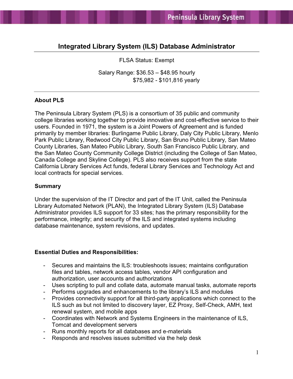 Integrated Library System (ILS) Database Administrator