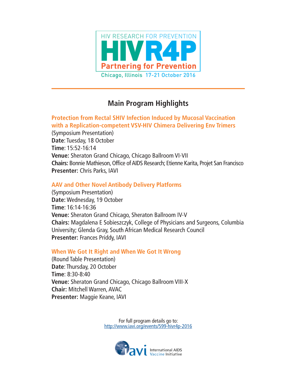 IAVI & Partners' Presentations at HIV R4P 2016