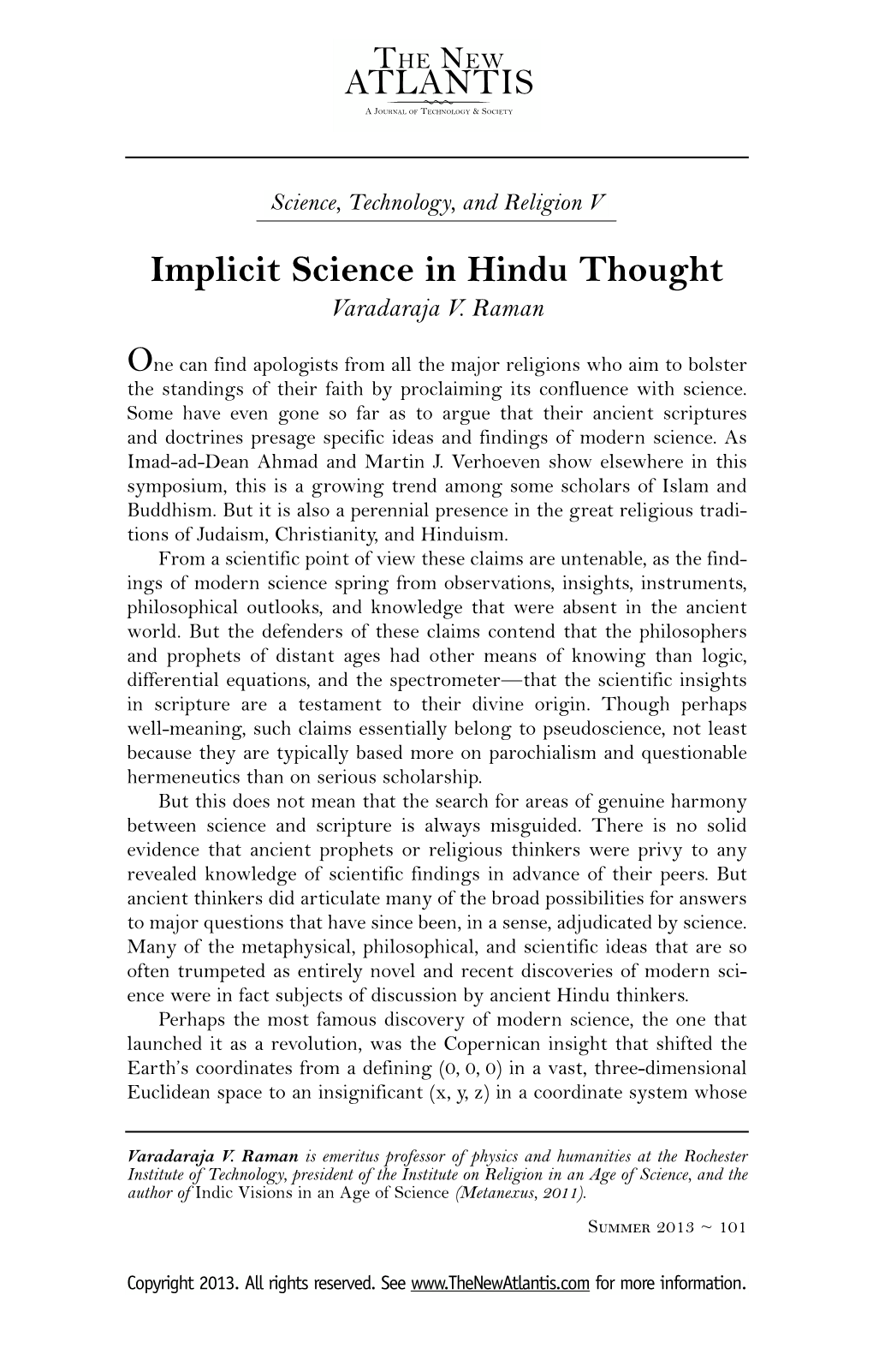 Implicit Science in Hindu Thought Varadaraja V