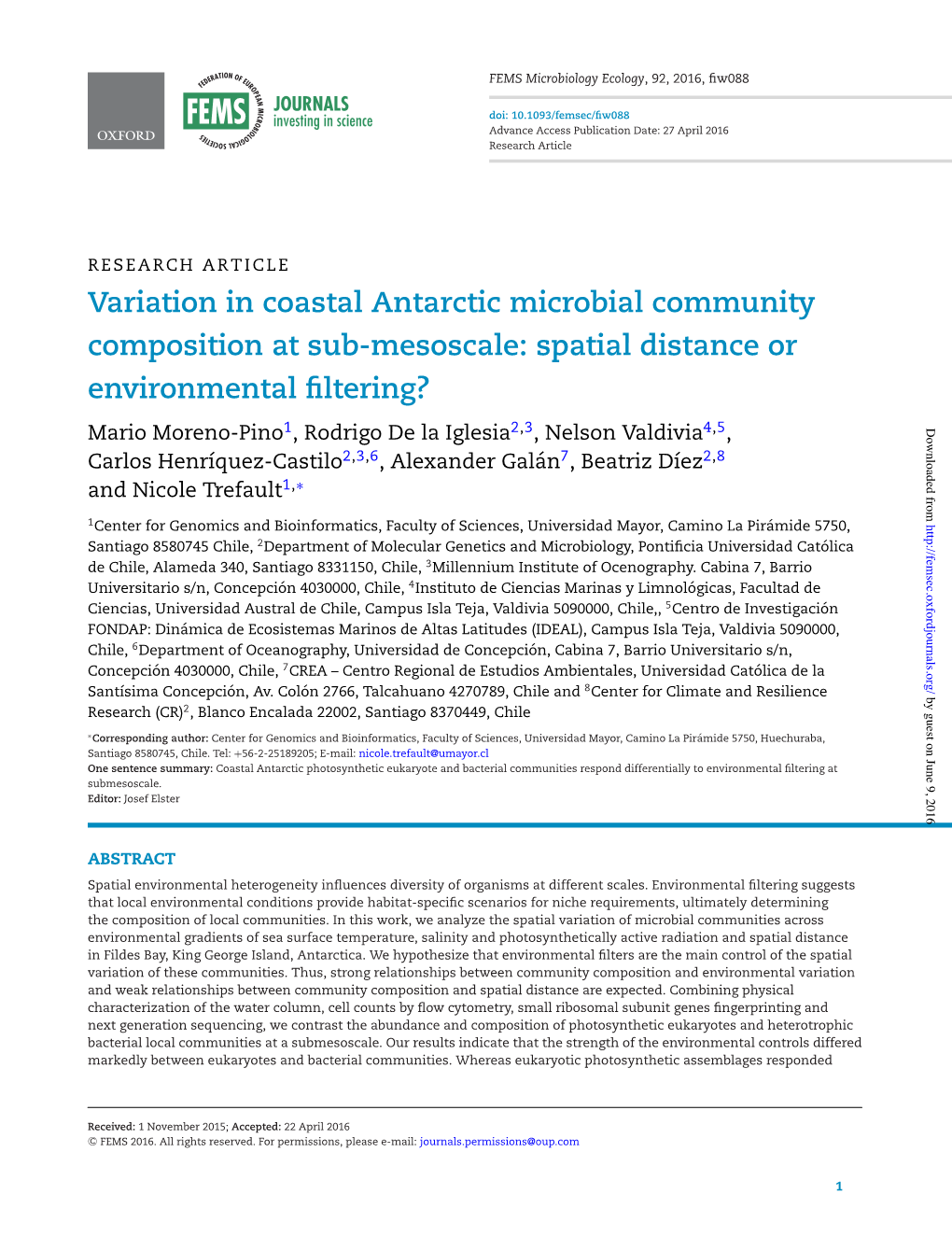 Variation in Coastal Antarctic Microbial Community Composition at Sub-Mesoscale: Spatial Distance Or Environmental Fltering?