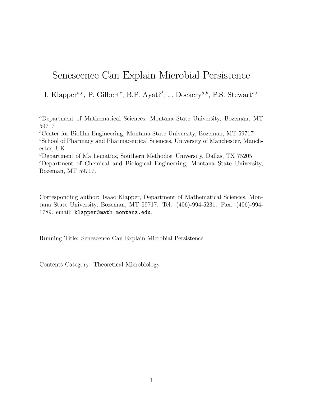 Senescence Can Explain Microbial Persistence