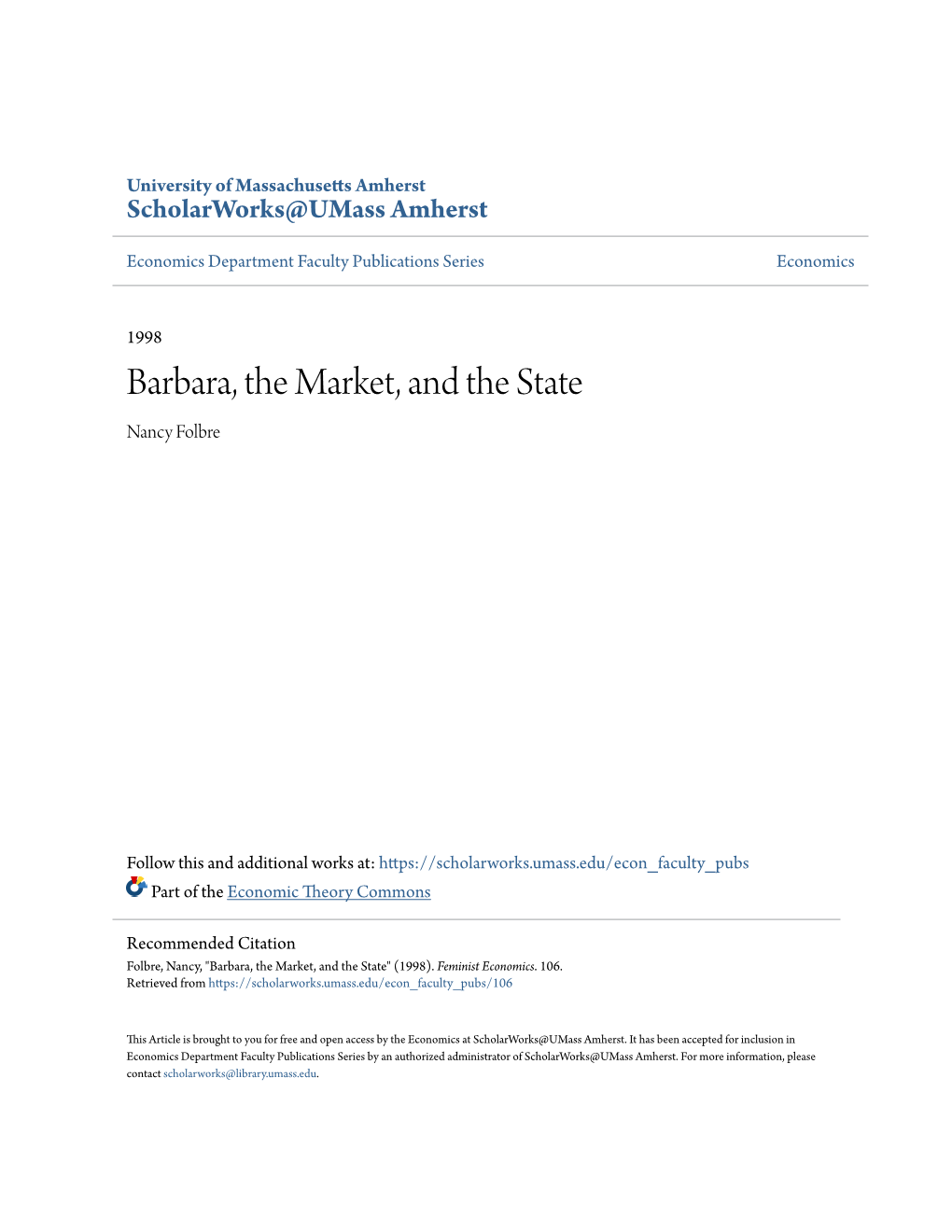 Barbara, the Market, and the State Nancy Folbre