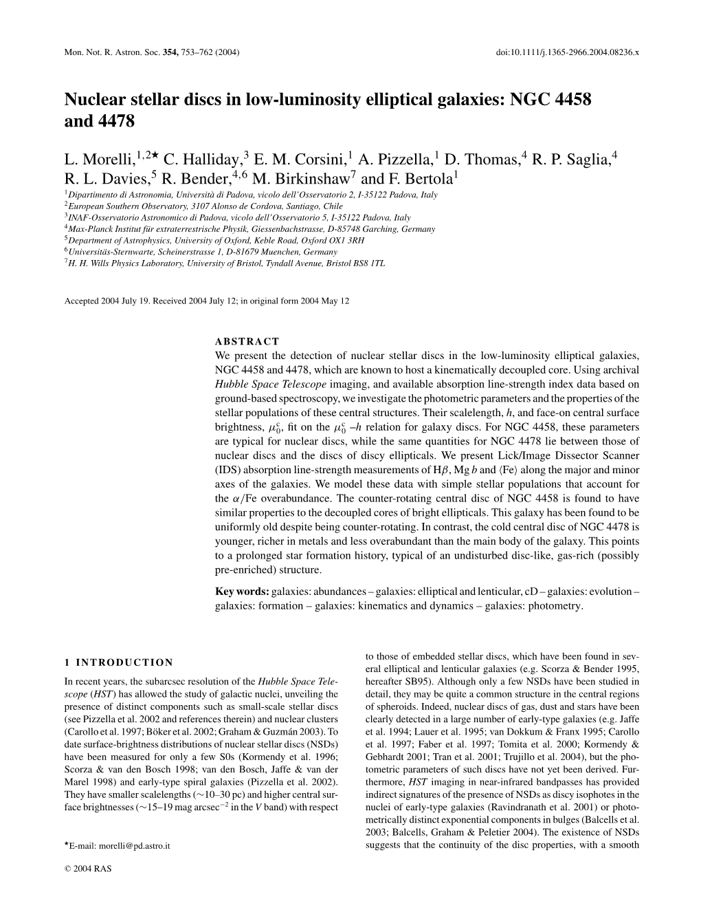 Nuclear Stellar Discs in Low-Luminosity Elliptical Galaxies: NGC 4458 and 4478 � L