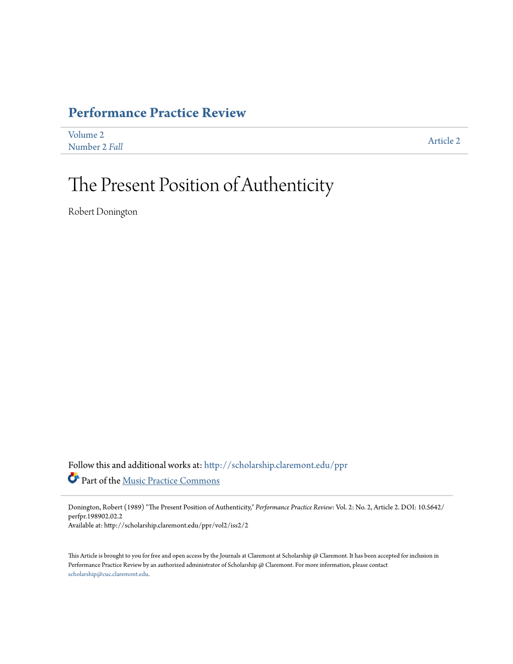 The Present Position of Authenticity