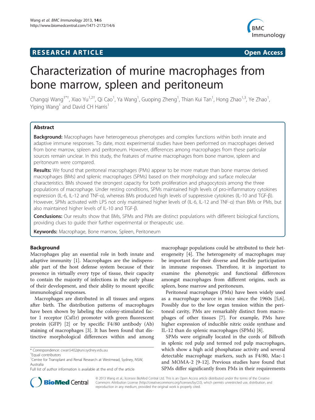 Characterization of Murine Macrophages from Bone Marrow