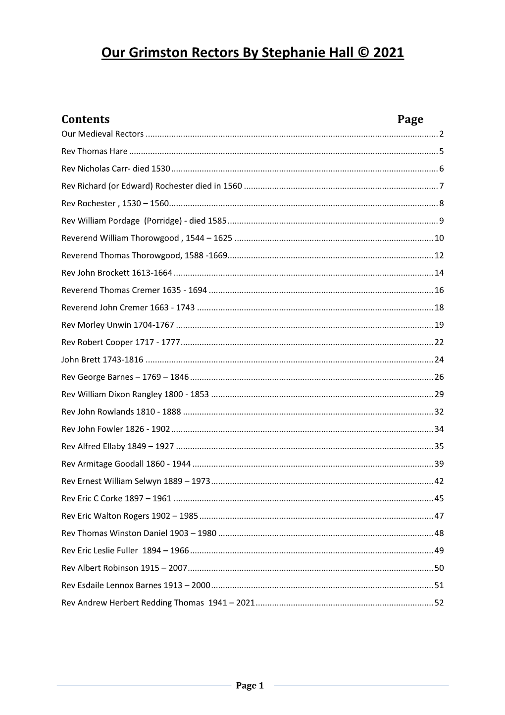 Our Grimston Rectors by Stephanie Hall © 2021