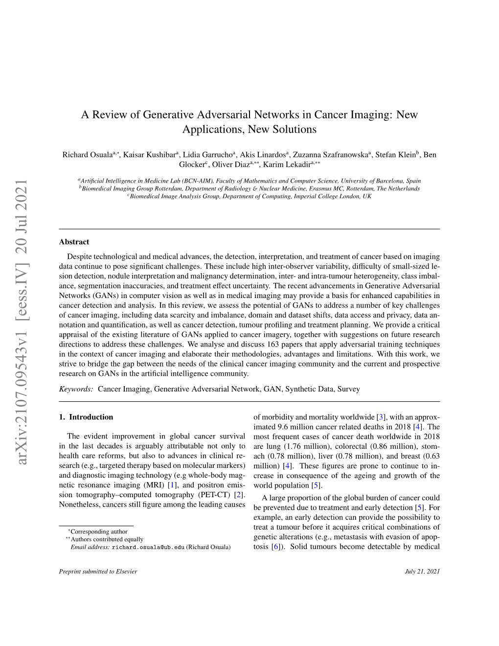 A Review of Generative Adversarial Networks in Cancer Imaging: New Applications, New Solutions