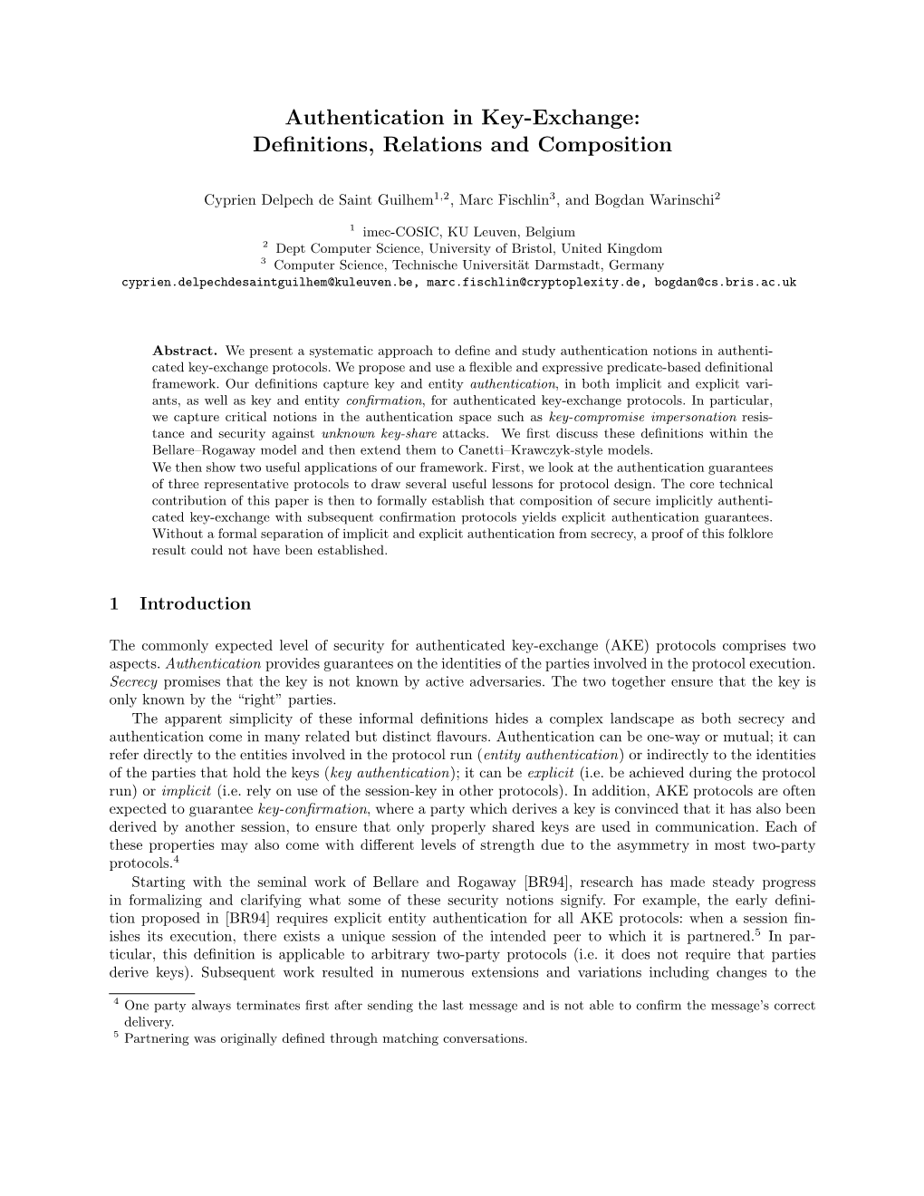 Authentication in Key-Exchange: Deﬁnitions, Relations and Composition