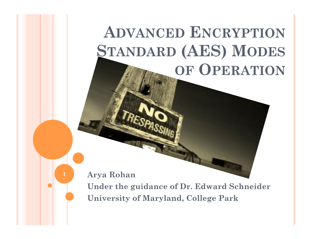 Advanced Encryption Standard (Aes) Modes of Operation