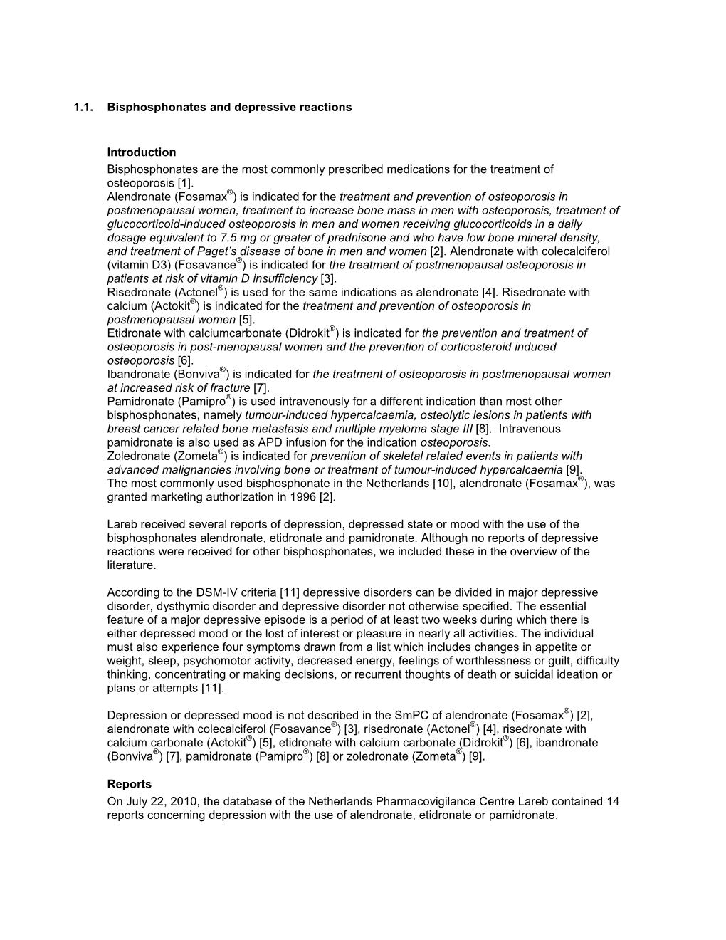 1.1. Bisphosphonates and Depressive Reactions