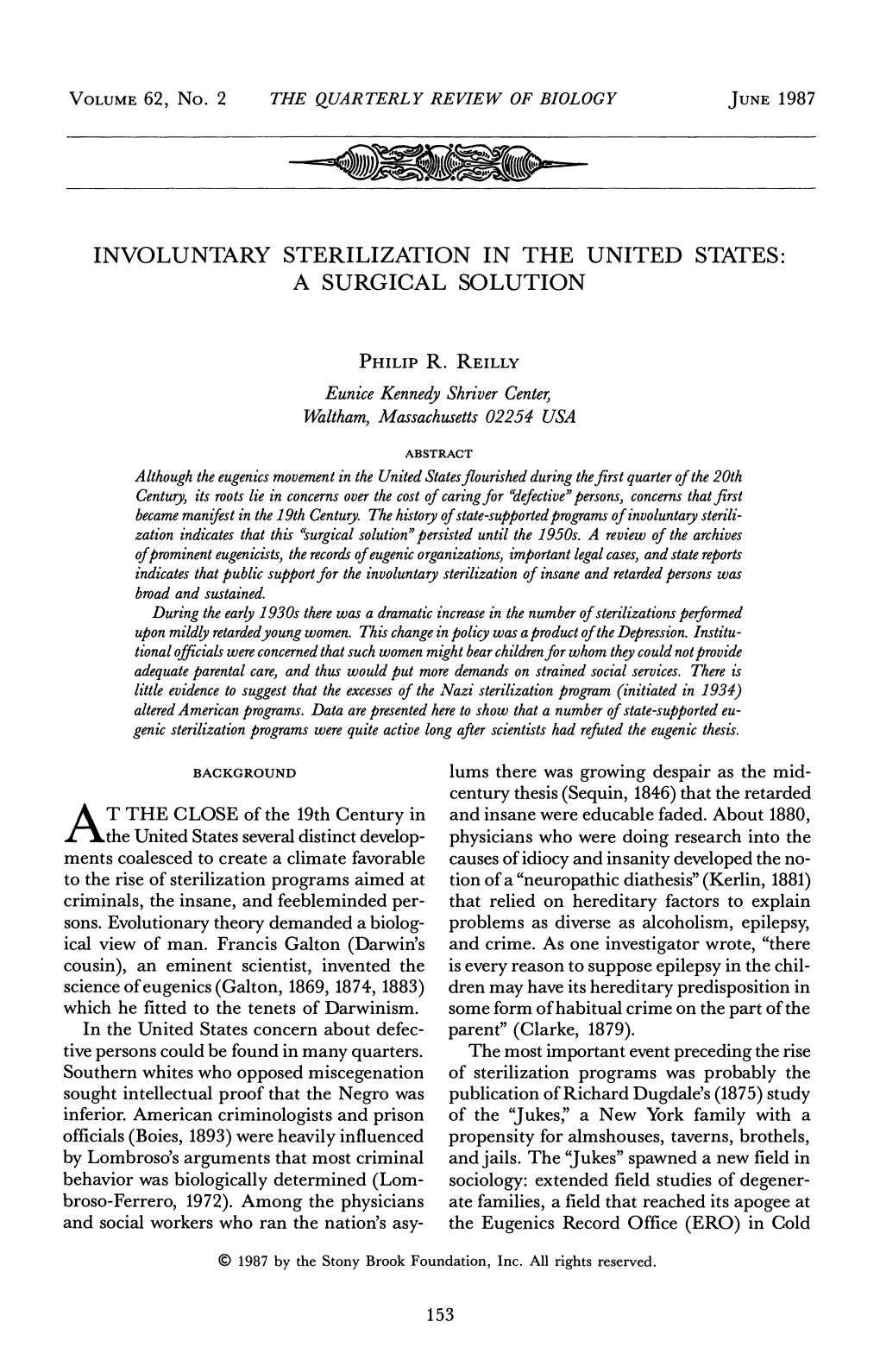 Involuntary Sterilization in the United States: a Surgical Solution