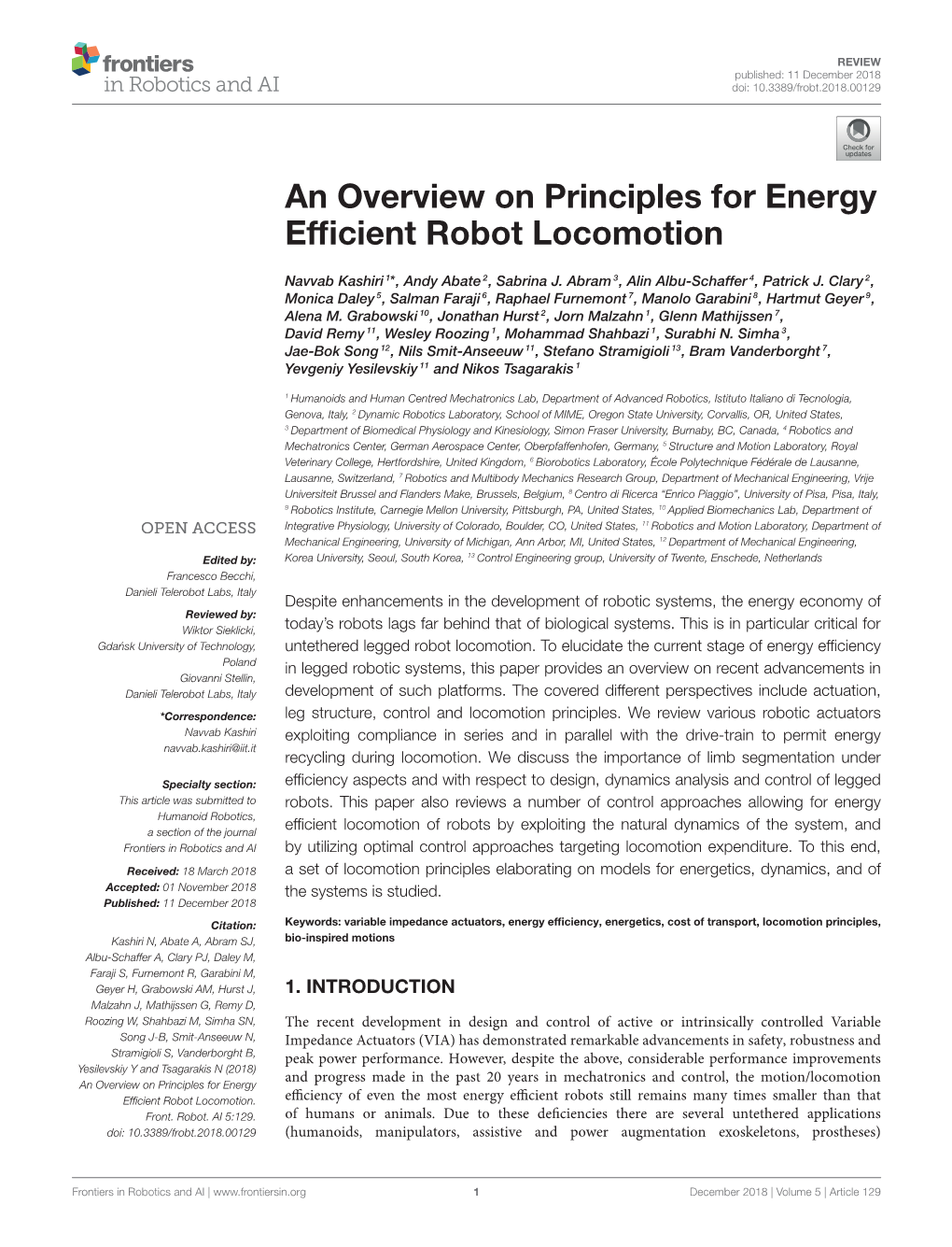 An Overview on Principles for Energy Efficient Robot Locomotion