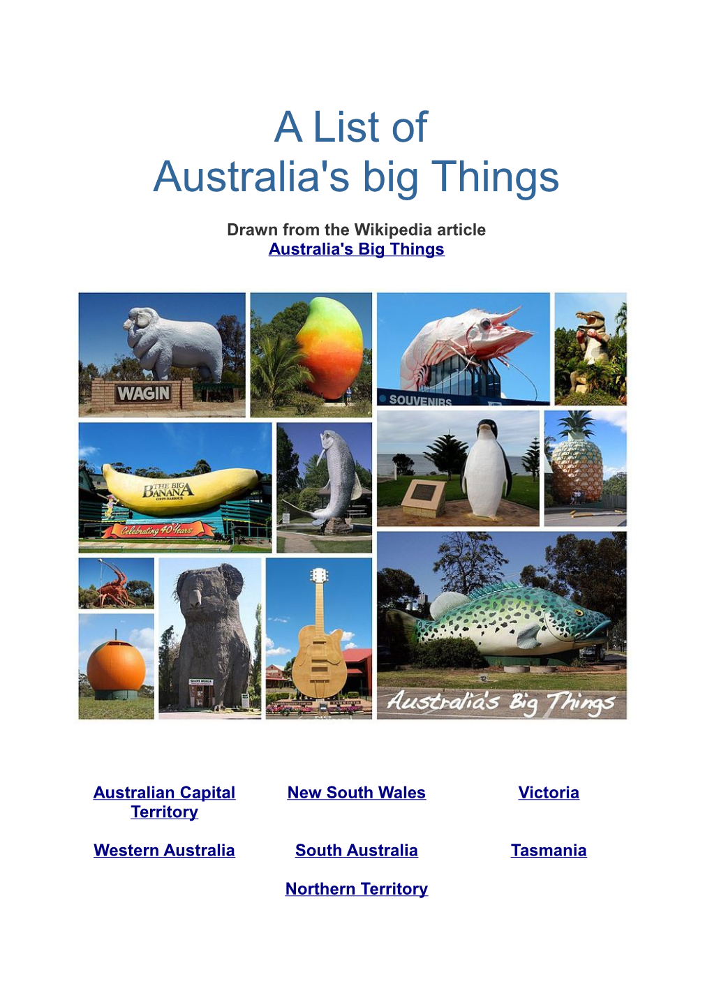 A List of Australia's Big Things