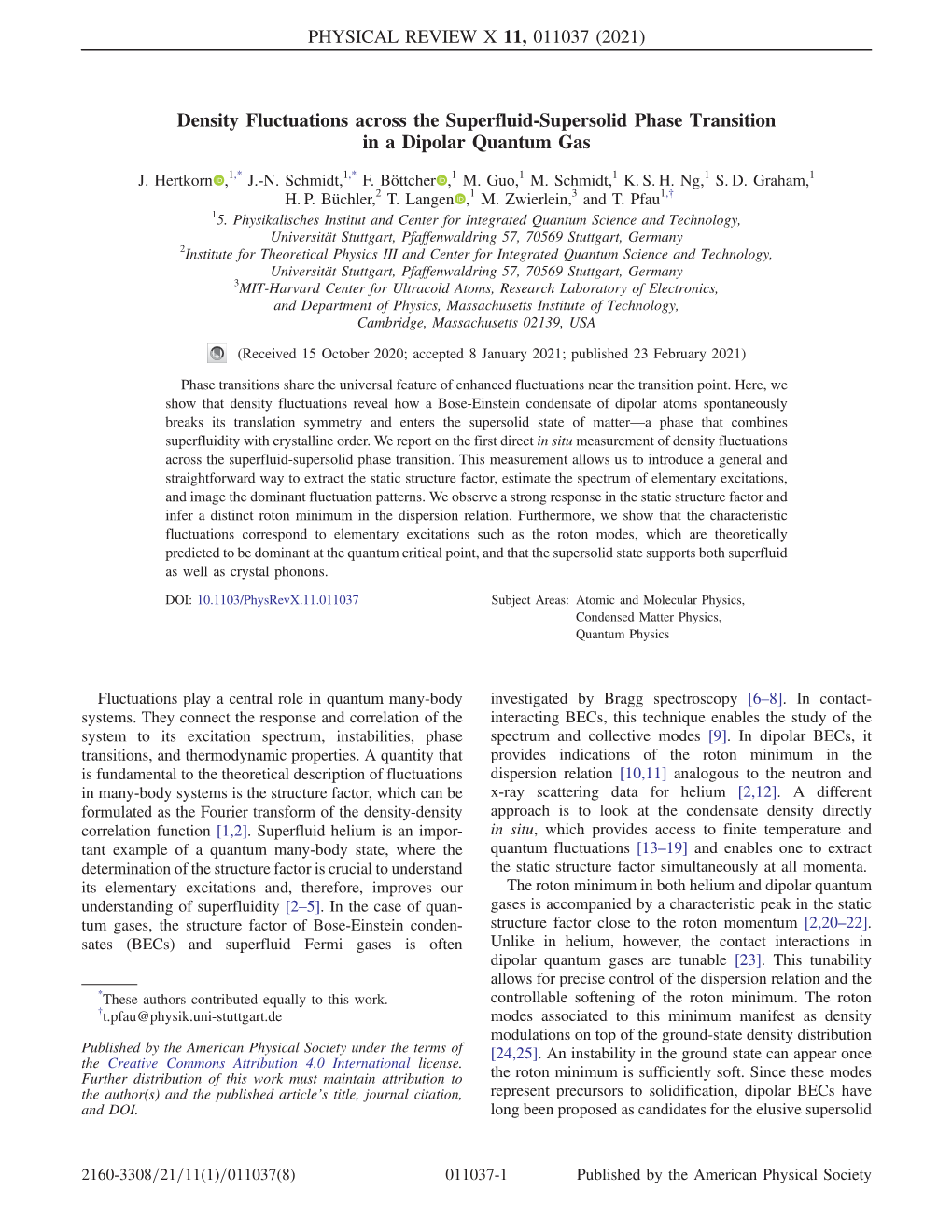 Density Fluctuations Across the Superfluid-Supersolid Phase Transition in a Dipolar Quantum Gas