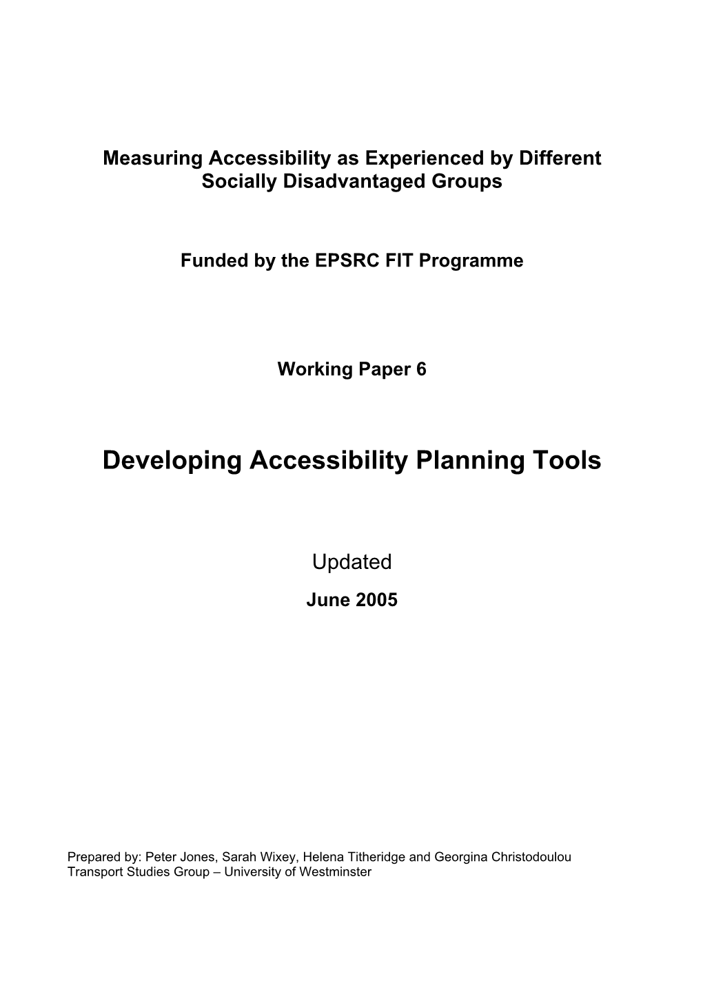 Developing Accessibility Planning Tools