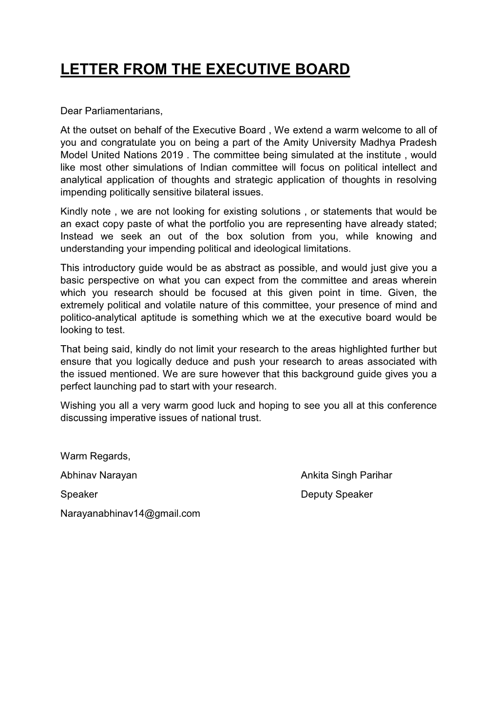 Letter from the Executive Board