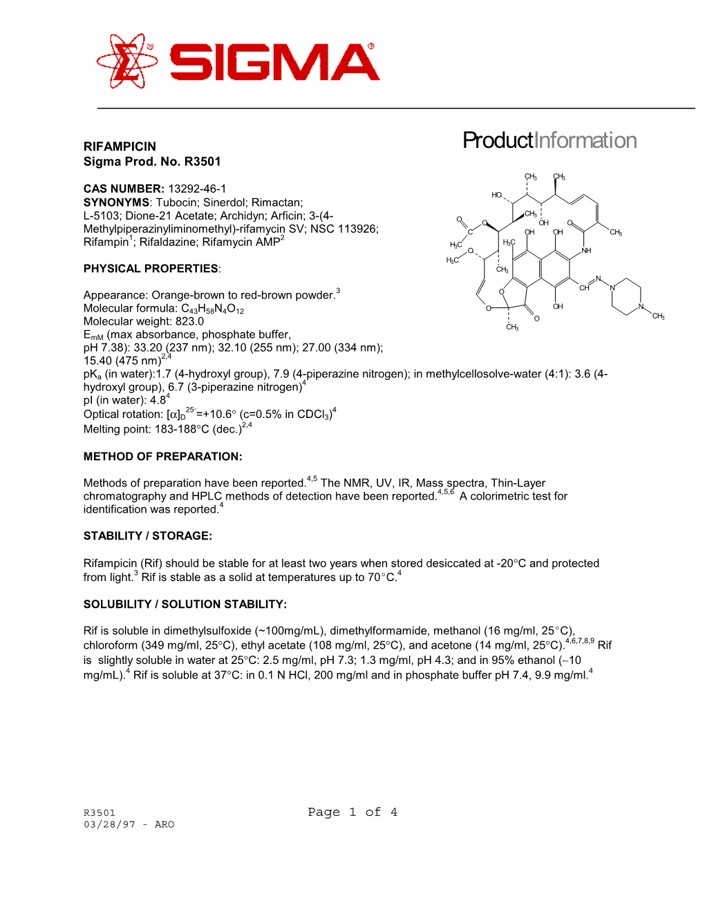 RIFAMPICIN Productinformation Sigma Prod