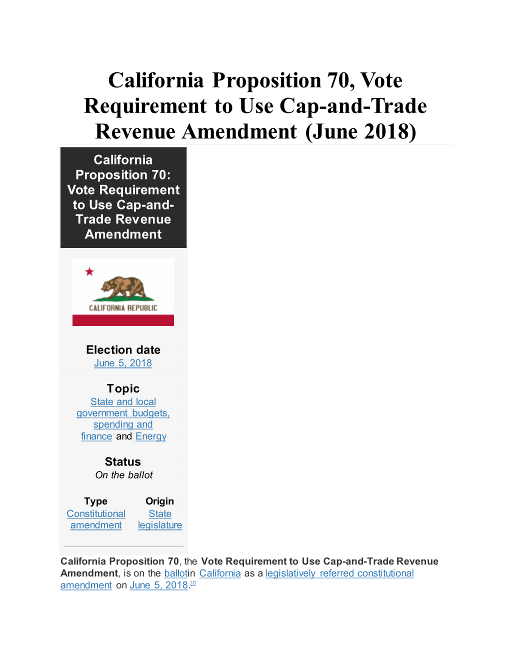 California Proposition 70, Vote Requirement to Use Cap-And