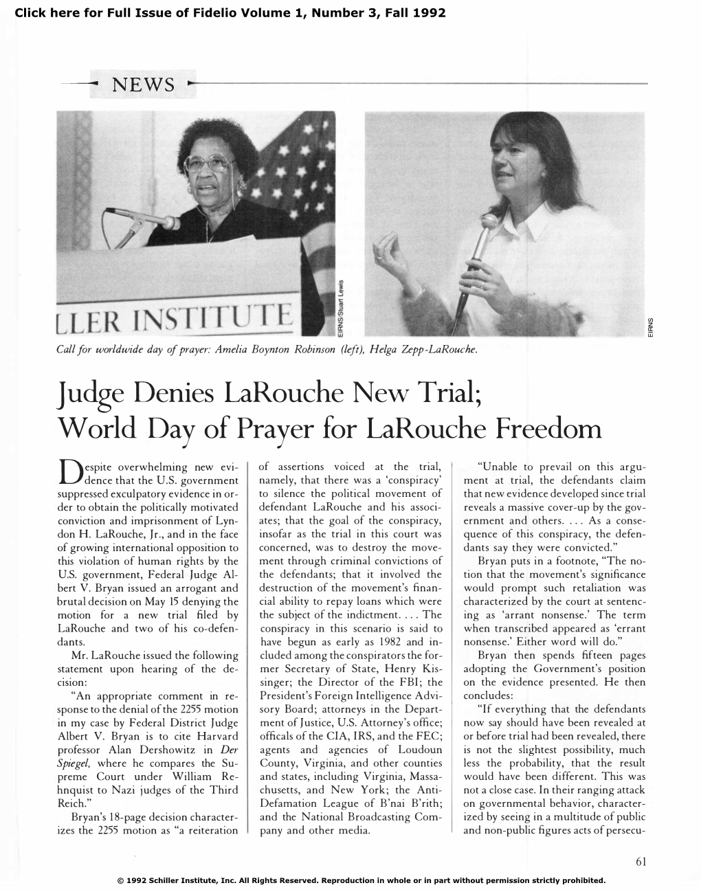 Judge Denies Larouche New Trial; World Day of Prayer Fo R Larouche Freedom